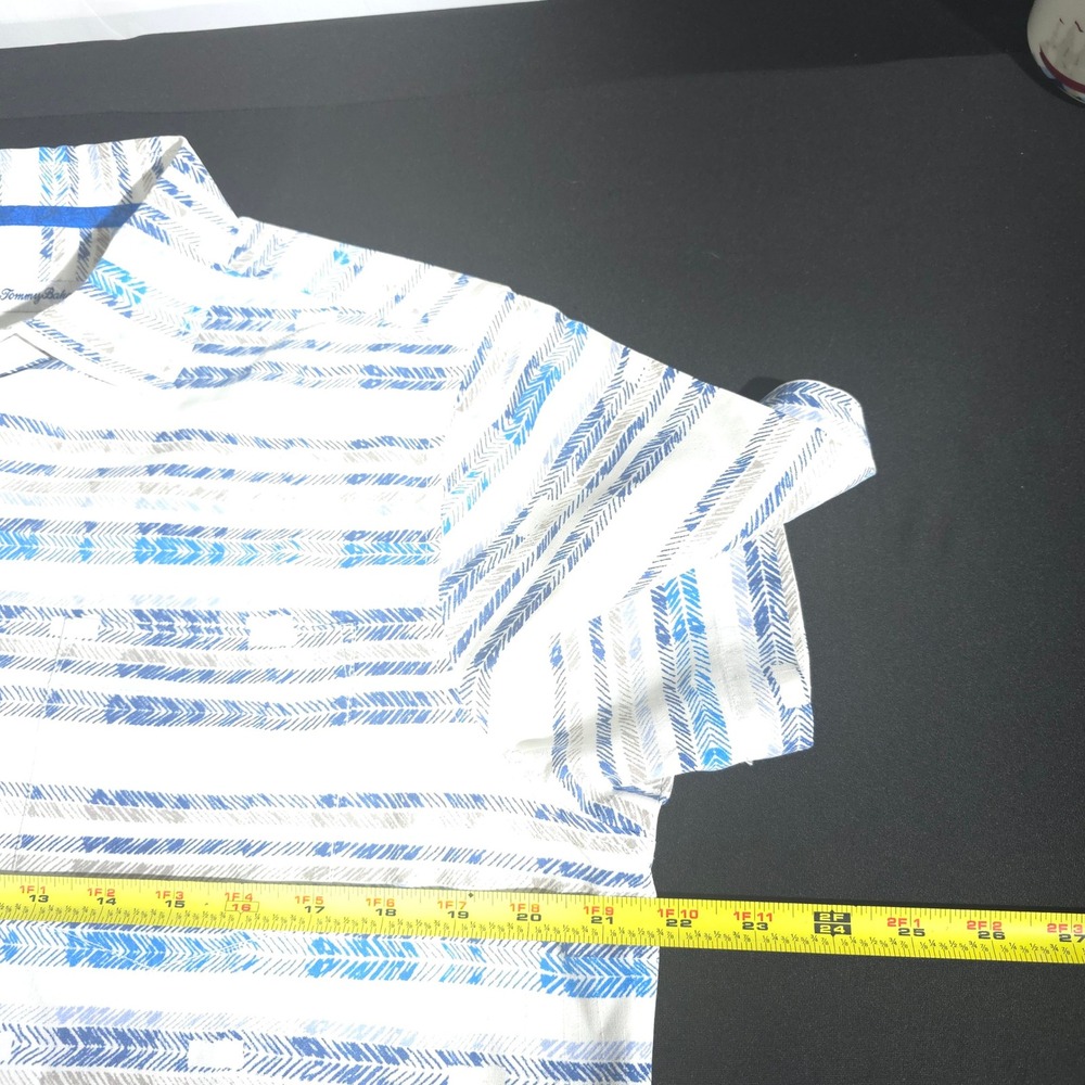 Tommy Bahama Silk Blend Shirt Mens M White Blue Chevron Stripe Camp Collar 14292 - Picture 4 of 8